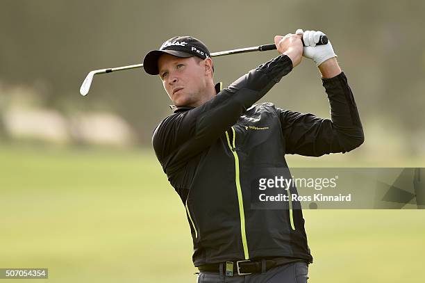 Bjorn Akesson of Sweden on the par five 1st hole during the first round of the Commercial Bank Qatar Masters at the Doha Golf Club on January 27,...