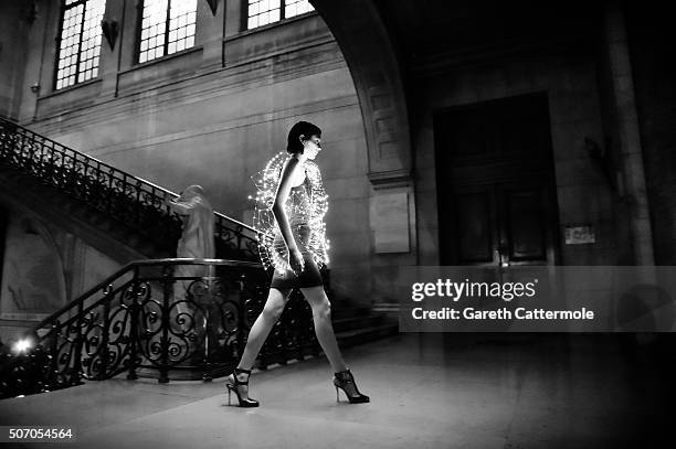 Model walks the runway during the Yiqing Yin show as part of Paris Fashion Week Haute Couture Spring/Summer 2015 on January 26, 2015 in Paris, France.