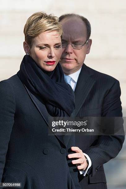 Princess Charlene of Monaco and Prince Albert II of Monaco attend the Ceremony of the Sainte-Devote, the patron saint of The Principality Of Monaco...