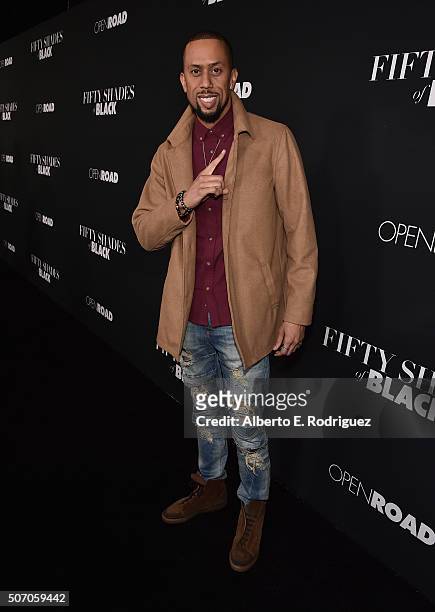 Actor Affion Crockett attends the premiere of Open Road Films' "Fifty Shades of Black" at Regal Cinemas L.A. Live on January 26, 2016 in Los Angeles,...