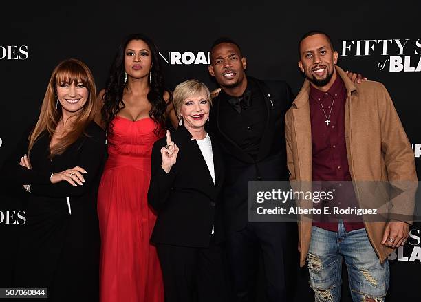 Actors Jane Seymour, Kali Hawk, Florence Henderson, Marlon Wayans and Affion Crockett attend the premiere of Open Road Films' "Fifty Shades of Black"...