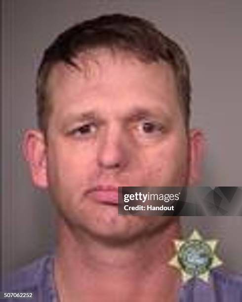 In this handout provided by the Multnomah County Sheriff's Office, suspect Ryan Bundy poses for a mugshot photo after being arrested by U.S....