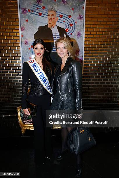 Miss France 2016 Iris Mittenaere and CEO of Miss France Company Sylvie Tellier attend the Jean Paul Gaultier Spring Summer 2016 show as part of Paris...