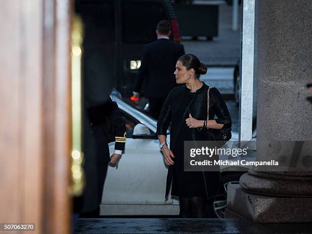 Crown Princess Victoria of Sweden attends the presentation of Scholarships From Micael Bindefeld Foundation in Memory Of The Holocaust at the Royal...