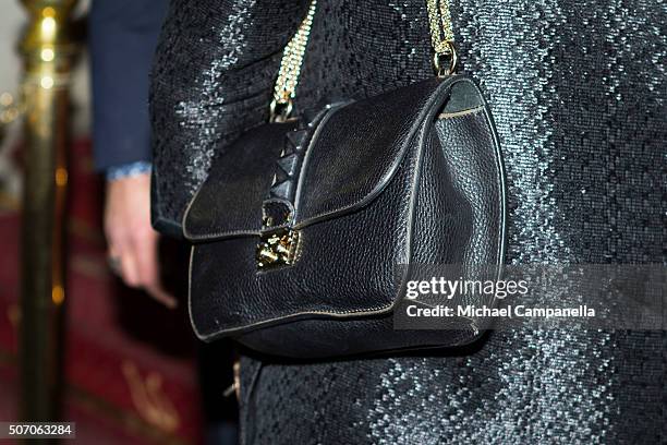 Crown Princess Victoria of Sweden, bag detail, attends the presentation of Scholarships From Micael Bindefeld Foundation in Memory Of The Holocaust...