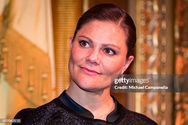 Crown Princess Victoria of Sweden attends the presentation of Scholarships From Micael Bindefeld Foundation in Memory Of The Holocaust at the Royal...