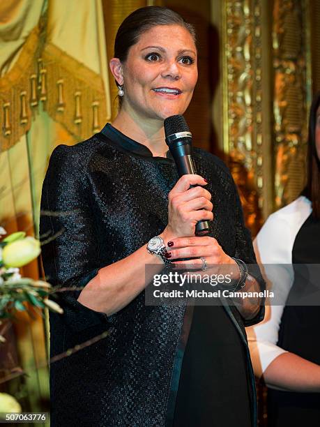 Crown Princess Victoria of Sweden attends the presentation of Scholarships From Micael Bindefeld Foundation in Memory Of The Holocaust at the Royal...