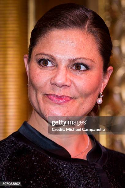 Crown Princess Victoria of Sweden attends the presentation of Scholarships From Micael Bindefeld Foundation in Memory Of The Holocaust at the Royal...