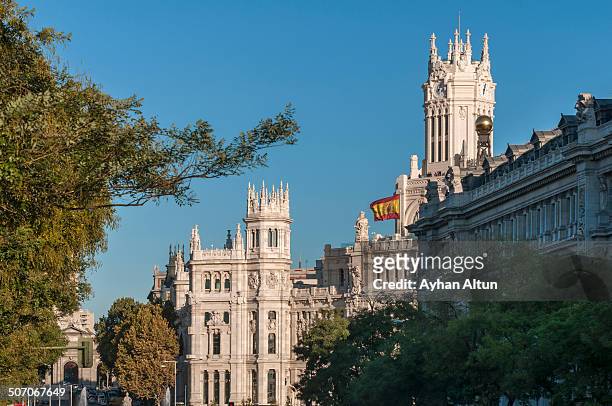 the cibeles palace in madrid, spain - spain flag stock pictures, royalty-free photos & images