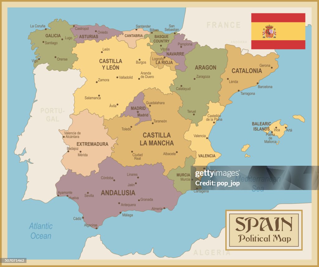 Vintage Mapa de España-Ilustración