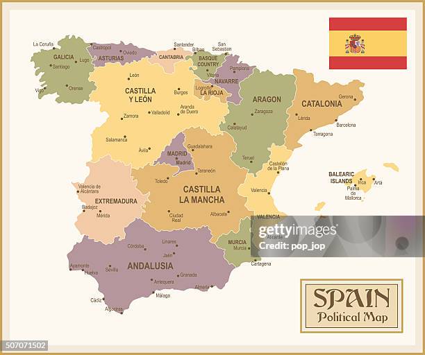 vintage map of spain - illustration - oviedo 幅插畫檔、美工圖�案、卡通及圖標