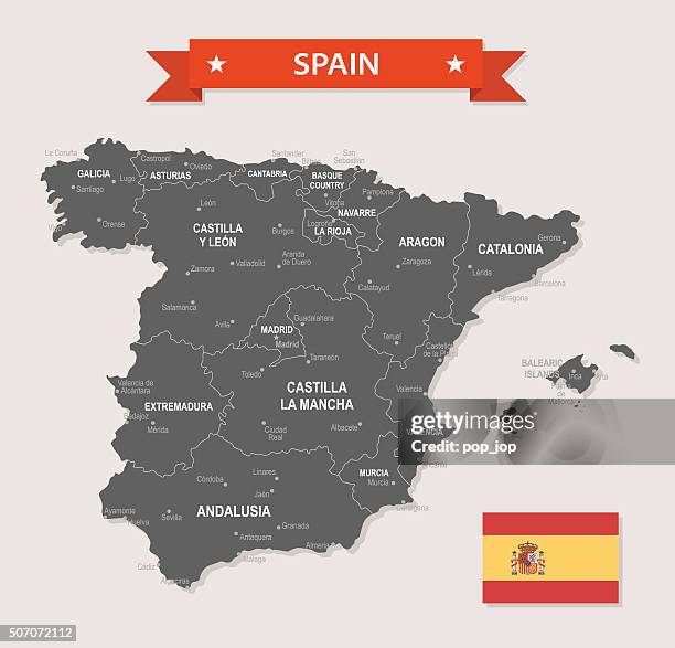 stockillustraties, clipart, cartoons en iconen met spain - old-fashioned map - illustration - oviedo