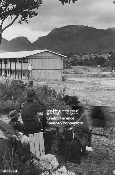 Members of royal Rhodesian regiment on way to Kariba Dam project to guard installation during strike by African workers.