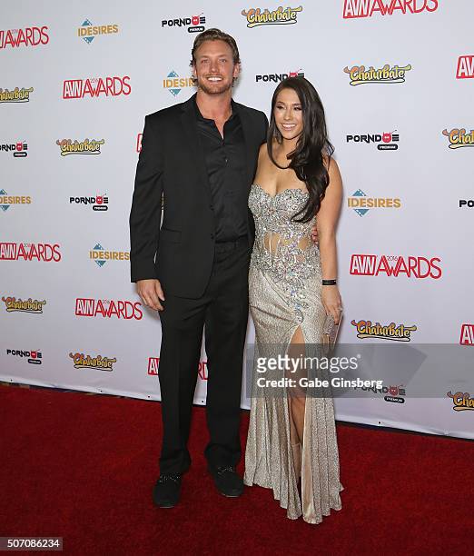 Adult film actress Eva Lovia and Erik Horbacz attend the 2016 Adult Video News Awards at the Hard Rock Hotel & Casino on January 23, 2016 in Las...
