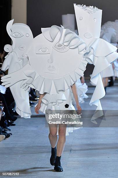 Model walks the runway at the Viktor & Rolf Spring Summer 2016 fashion show during Paris Haute Couture Fashion Week on January 27, 2016 in Paris,...