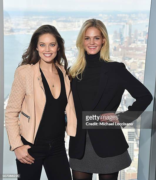 Models Emily DiDonato and Erin Heatherton attend the Sports Illustrated Swimsuit 2016 Press Conference at One World Observatory on January 27, 2016...