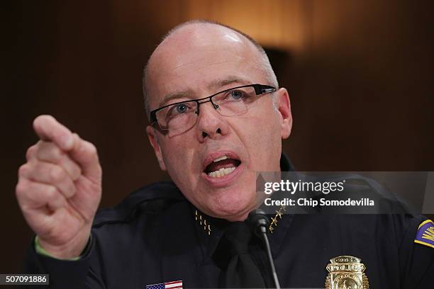 Manchester, New Hampshire Police Chief Enoch Willard testifies before the Senate Judiciary Committee about the recent spike in heroin and...