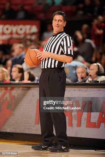 Referee Gene Steratore looks on during a college basketball game between the Maryland Terrapins and the Northwestern Wildcats at the Xfinity Center...