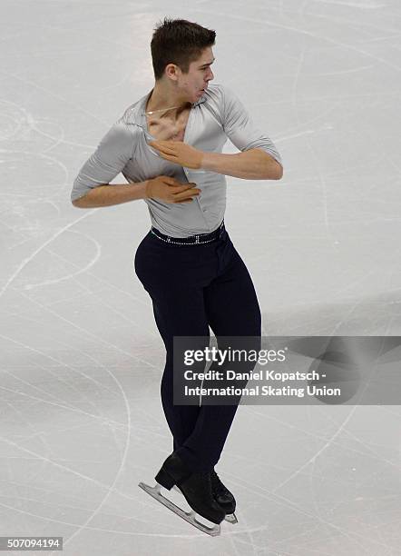 Ivan Pavlov of Ukraine performs during the Men Short Program during day one of the ISU European Figure Skating Championships 2016 on January 27, 2016...