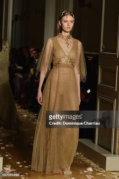 Model walks the runway during the Valentino Haute Couture Spring Summer 2016 show as part of Paris Fashion Week on January 27, 2016 in Paris, France.