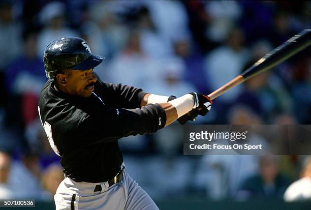 Julio Franco of the Chicago White Sox bats during a Major League Baseball spring training game circa 1994. Franco played for the White Sox in 1994.