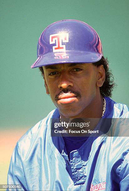 Julio Franco of the Texas Rangers poses for this portrait prior to the start of Major League Baseball spring training game circa 1990 at Charlotte...