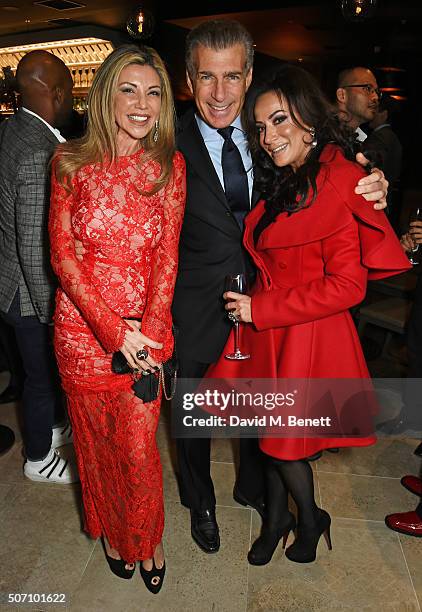 Lisa Tchenguiz, Steve Varsano and Nancy Dell'Olio attend the launch of M Victoria Street in aid of Terrence Higgins Trust on January 27, 2016 in...