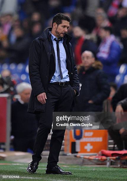 Diego Simeone Manager of Club Atletico de Madrid looks down dejected during the Copa del Rey Quarter Final 2nd Leg match between Club Atletico de...