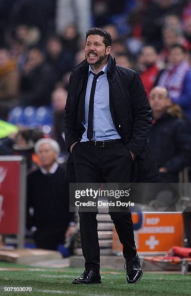 Diego Simeone Manager of Club Atletico de Madrid reacts during the Copa del Rey Quarter Final 2nd Leg match between Club Atletico de Madrid and Celta...