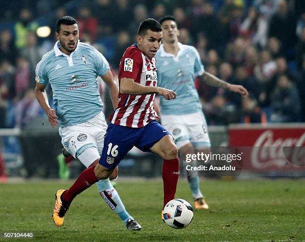 Angel Correa of Atletico Madrid in action during the Copa del Rey Quarter Final 2nd Leg match between Club Atletico de Madrid and Celta Vigo at...