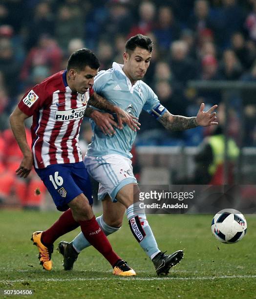 Angel Correa of Atletico Madrid in action during the Copa del Rey Quarter Final 2nd Leg match between Club Atletico de Madrid and Celta Vigo at...