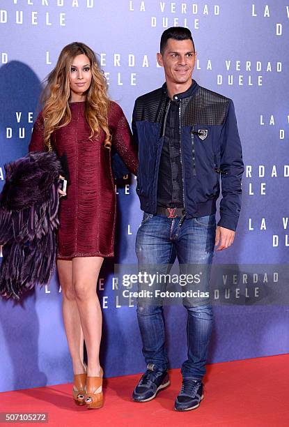 Javier Casquero and guest attend the 'Concussion' Premiere at Callao Cinema on January 27, 2016 in Madrid, Spain.