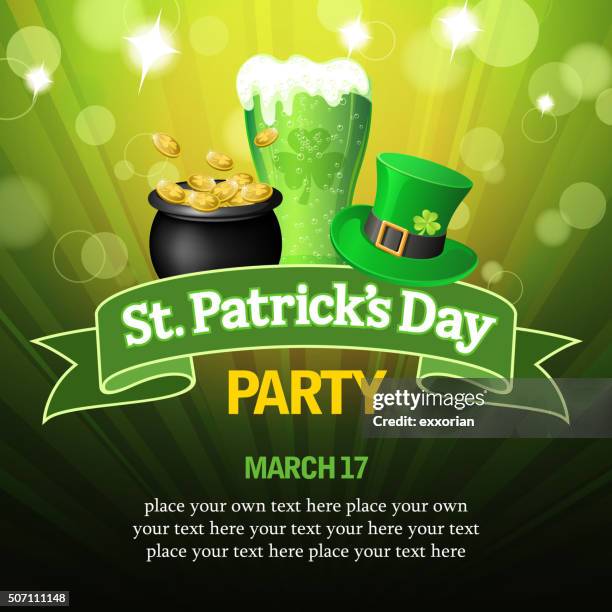 st patrick's party invitation - frothy drink stock illustrations