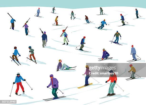 ilustraciones, imágenes clip art, dibujos animados e iconos de stock de skiiing diversión - ski slope