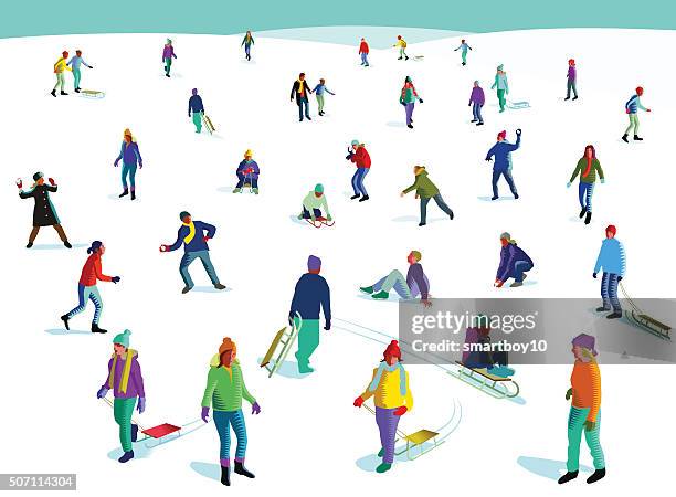 winter fun in the snow - throwing snowball stock illustrations