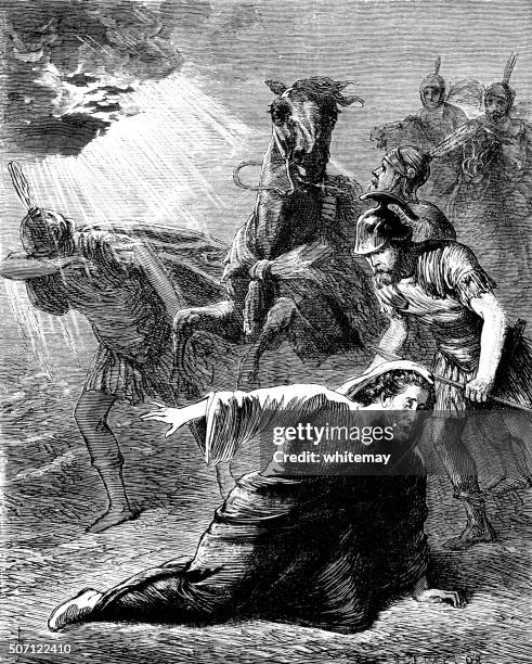 the conversion of saul on the road to damascus - old damascus stock illustrations