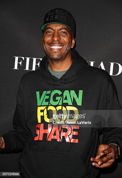 John Salley attends the premiere of "Fifty Shades of Black" at Regal Cinemas L.A. Live on January 26, 2016 in Los Angeles, California.