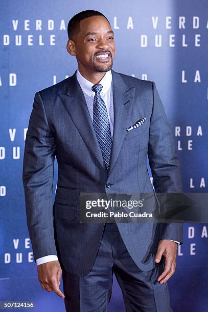 Actor Will Smith attends the Concussion premiere at Callao City Lights Cinema on January 27, 2016 in Madrid, Spain.