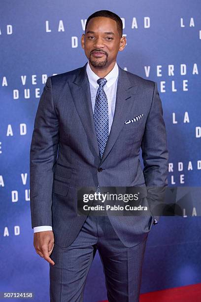 Actor Will Smith attends the Concussion premiere at Callao City Lights Cinema on January 27, 2016 in Madrid, Spain.