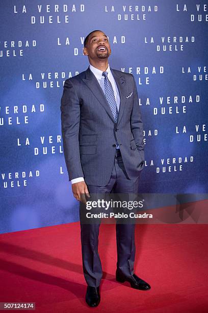 Actor Will Smith attends the Concussion premiere at Callao City Lights Cinema on January 27, 2016 in Madrid, Spain.