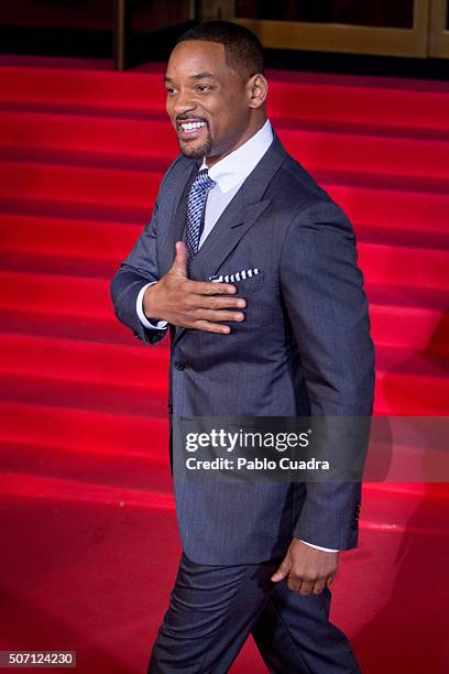 Actor Will Smith attends the Concussion premiere at Callao City Lights Cinema on January 27, 2016 in Madrid, Spain.