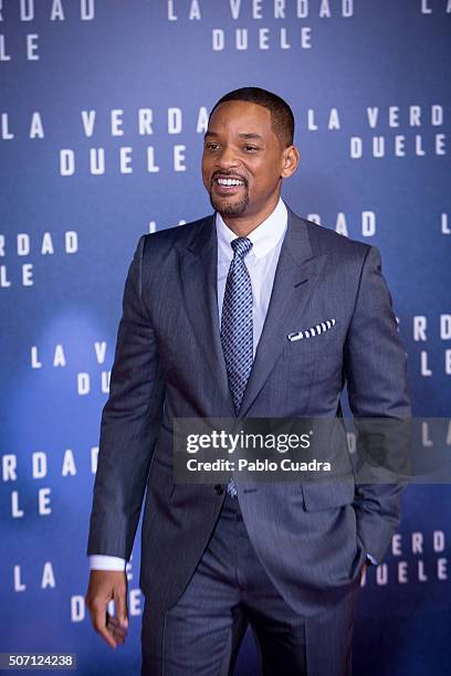 Actor Will Smith attends the Concussion premiere at Callao City Lights Cinema on January 27, 2016 in Madrid, Spain.