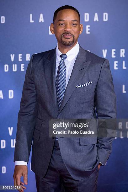 Actor Will Smith attends the Concussion premiere at Callao City Lights Cinema on January 27, 2016 in Madrid, Spain.