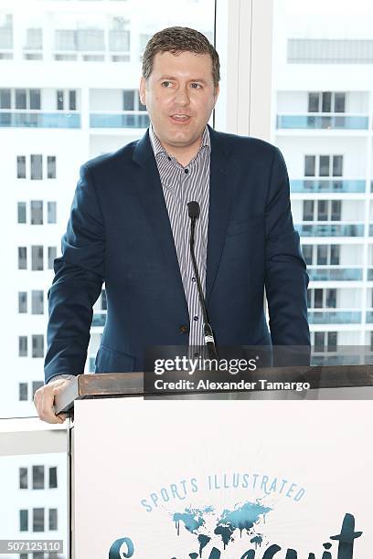 Brendan Ripp is seen during the press conference to announce the 2016 SI Swimsuit launch week festivities at 1 Hotel & Homes South Beach on January...