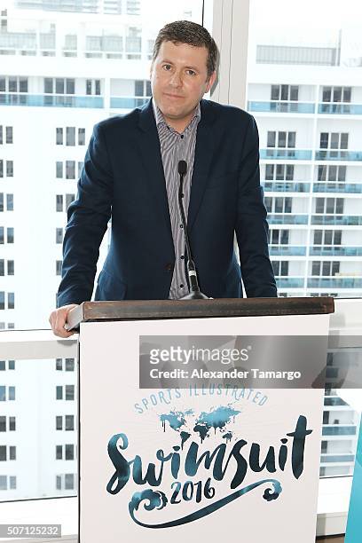 Brendan Ripp is seen during the press conference to announce the 2016 SI Swimsuit launch week festivities at 1 Hotel & Homes South Beach on January...