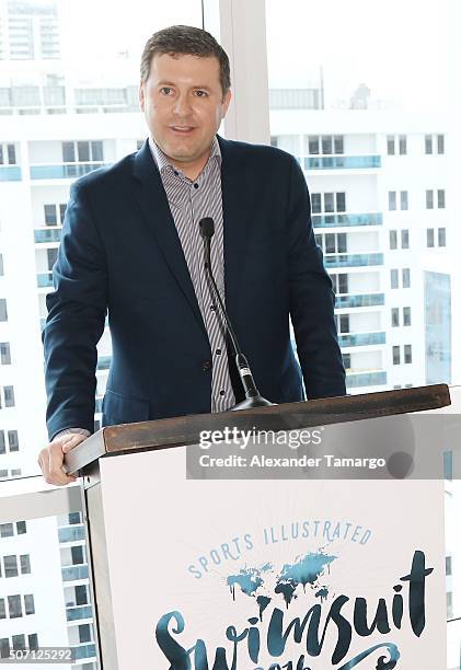 Brendan Ripp is seen during the press conference to announce the 2016 SI Swimsuit launch week festivities at 1 Hotel & Homes South Beach on January...