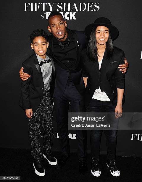 Actor Marlon Wayans and children Shawn Howell Wayans and Amai Zackary Wayans attend the premiere of "Fifty Shades of Black" at Regal Cinemas L.A....