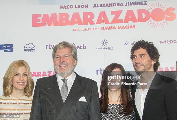 Actress Alexandra Jimenez, Minister of Education Inigo Mendez de Vigo, diretor Juana Macias and actor Paco Leon attend 'Embarazados' premiere at...