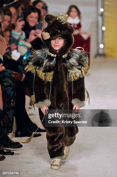 Model walks the runway during the Bonpoint Spring Summer 2016 show as part of Paris Fashion Week on January 27, 2016 in Paris, France.