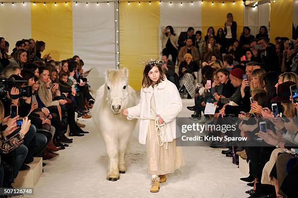 Model walks the runway during the Bonpoint Spring Summer 2016 show as part of Paris Fashion Week on January 27, 2016 in Paris, France.